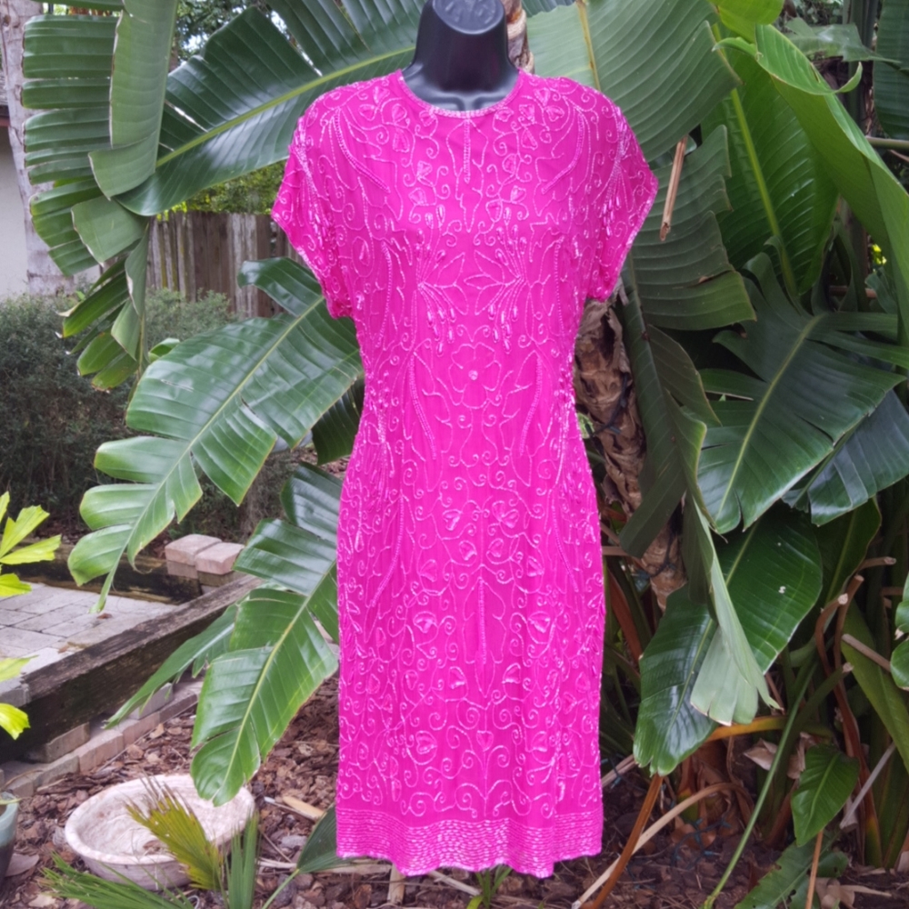 Vtg 80s Sequin asilk flapper
